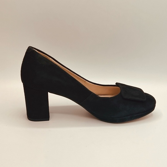CLARKS NWOT Narrative 2.5” Heel Black Suede Pumps W/Clip EU 37 US 6.5 - Picture 4 of 9